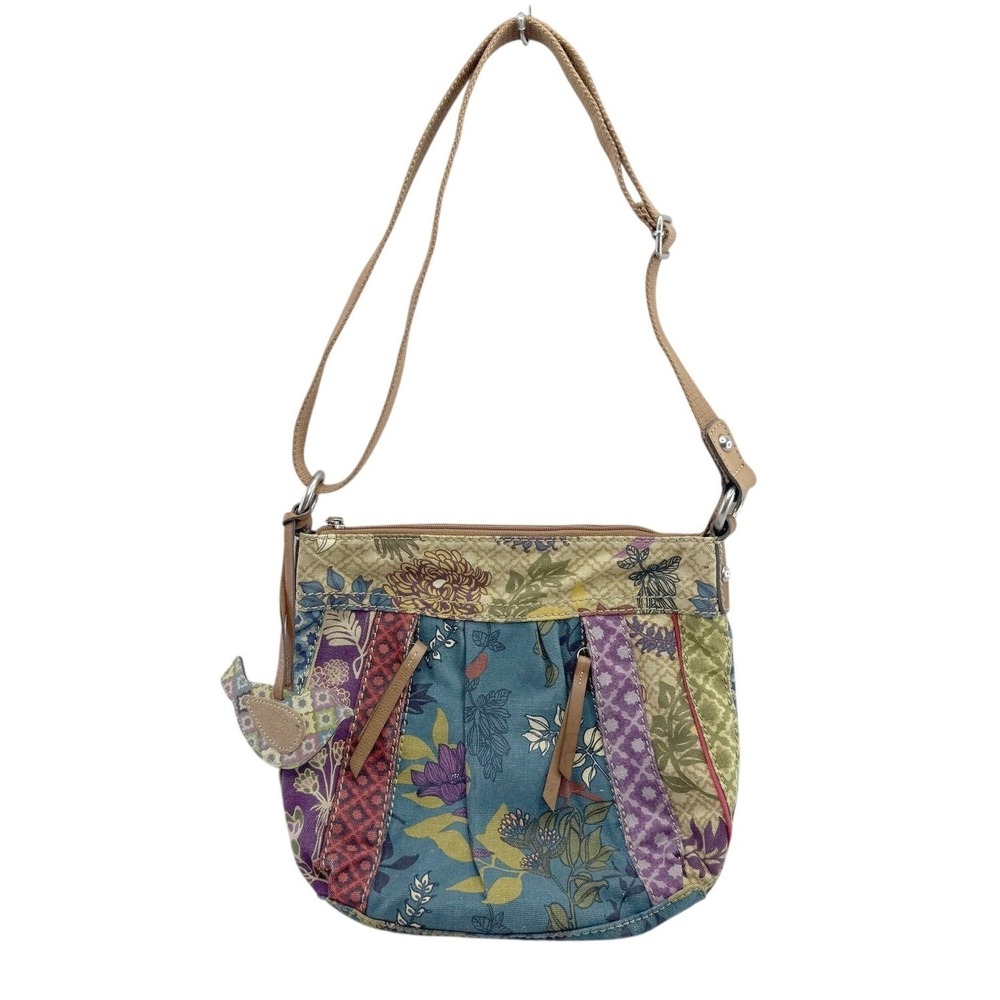Fossil Shoulder Bag Womens Small Multicolor Patchwork Floral Canvas Leather